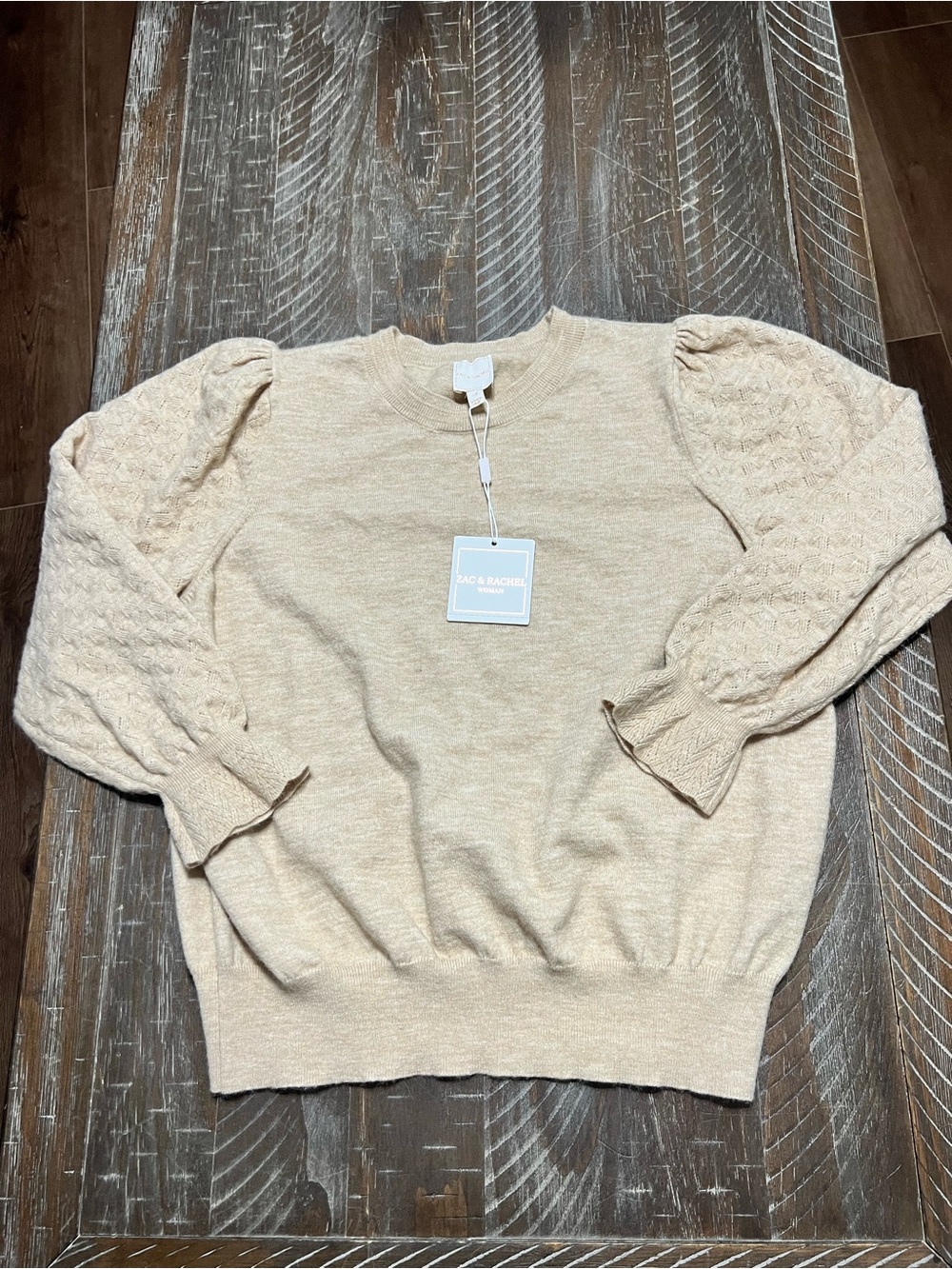 Zac & Rachel Oatmeal Heather Puff-Sleeve Crewneck Sweater